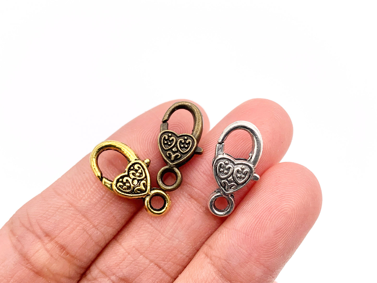 9x17mm Pewter Antique Heart Lobster Claw Clasps Bulk Order in Gold, Silver and Brass 24 PCS