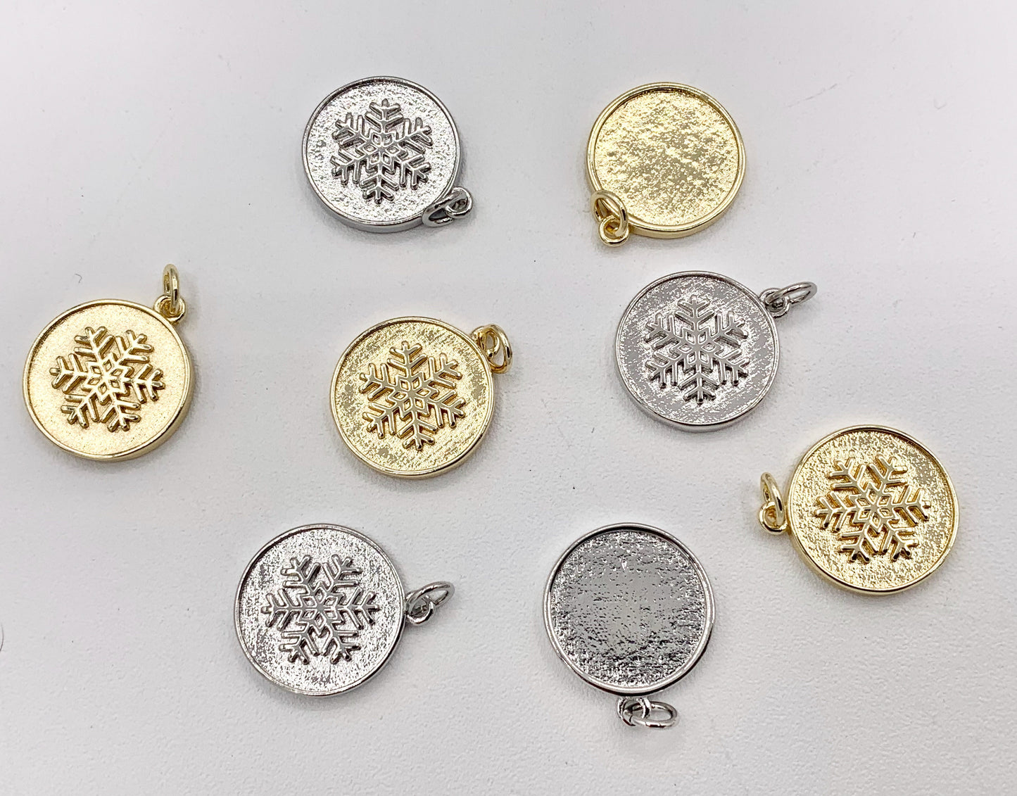 Cute Christmas Snowflake Coin Charm in Real Gold/Silver 18K Plated Over Copper 10 PCS