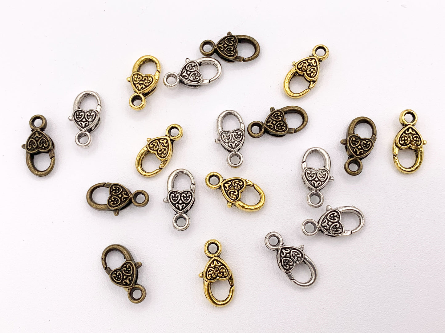 9x17mm Pewter Antique Heart Lobster Claw Clasps Bulk Order in Gold, Silver and Brass 24 PCS