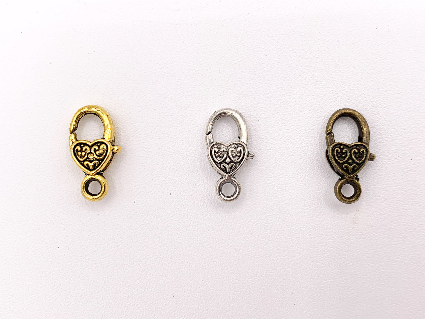 9x17mm Pewter Antique Heart Lobster Claw Clasps Bulk Order in Gold, Silver and Brass 24 PCS