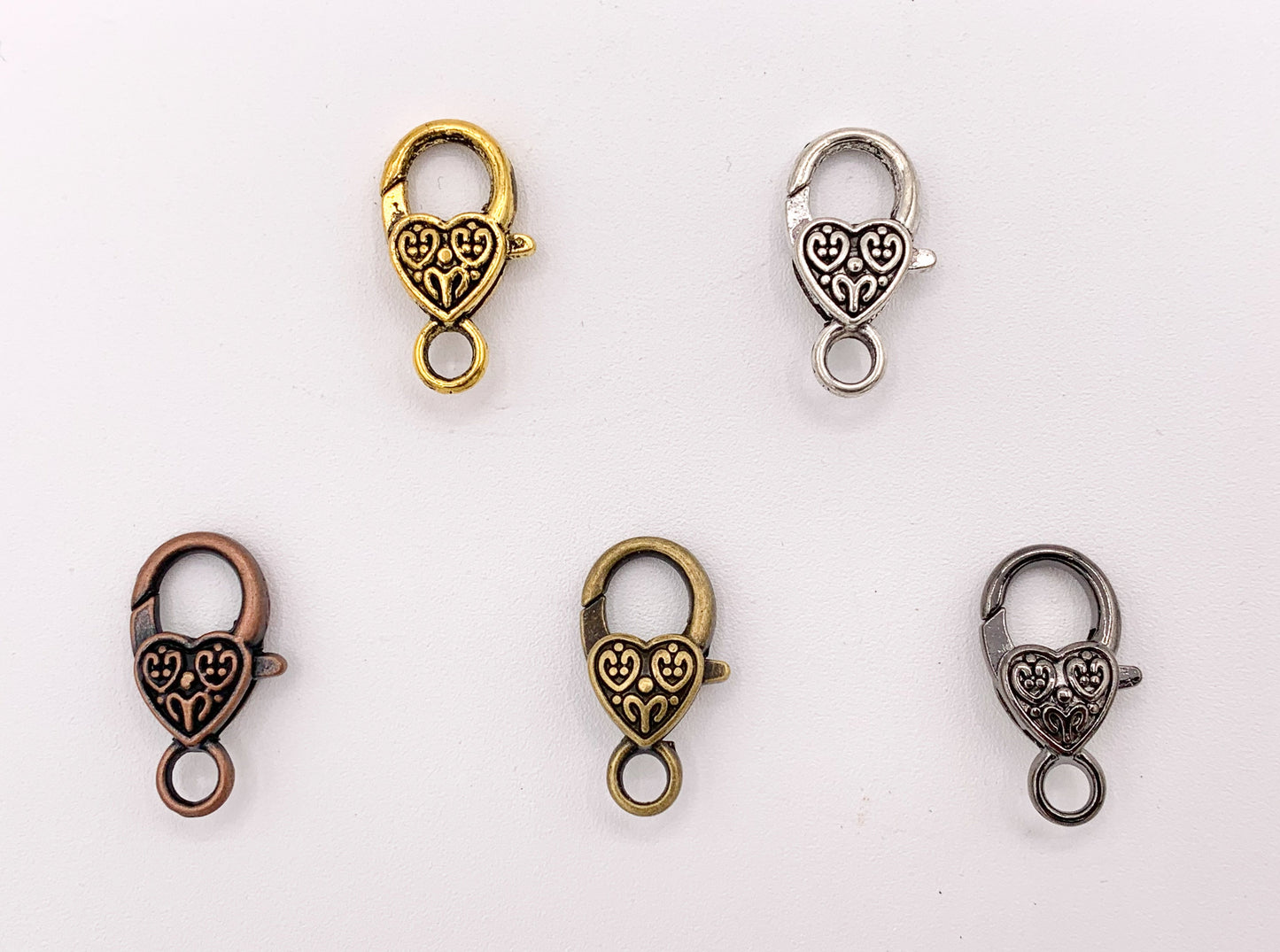 14X25mm/ 1 inch Long Pewter Antique Heart Lobster Claw Clasps Bulk Order in Gold, Silver, Copper, Brass and Gunmetal 20 PCS