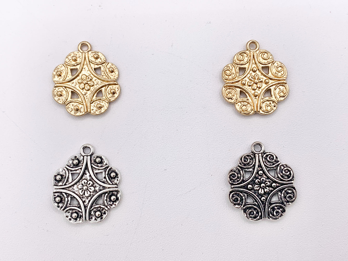 19mm Pewter Floral Charms Cute Flower Pendant in Gold, Silver, Bronze, Gunmetal and Patina Color