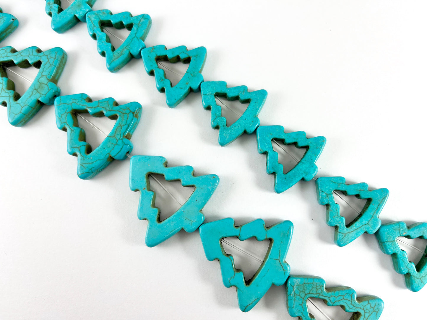 Christmas Tree Howlite Flat Hollow Turquoise Color Beads Small and Large Sizes Holiday Beads Around 15"