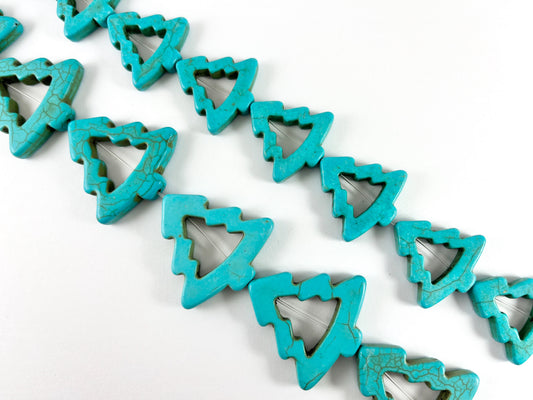 Christmas Tree Howlite Flat Hollow Turquoise Color Beads Small and Large Sizes Holiday Beads Around 15"