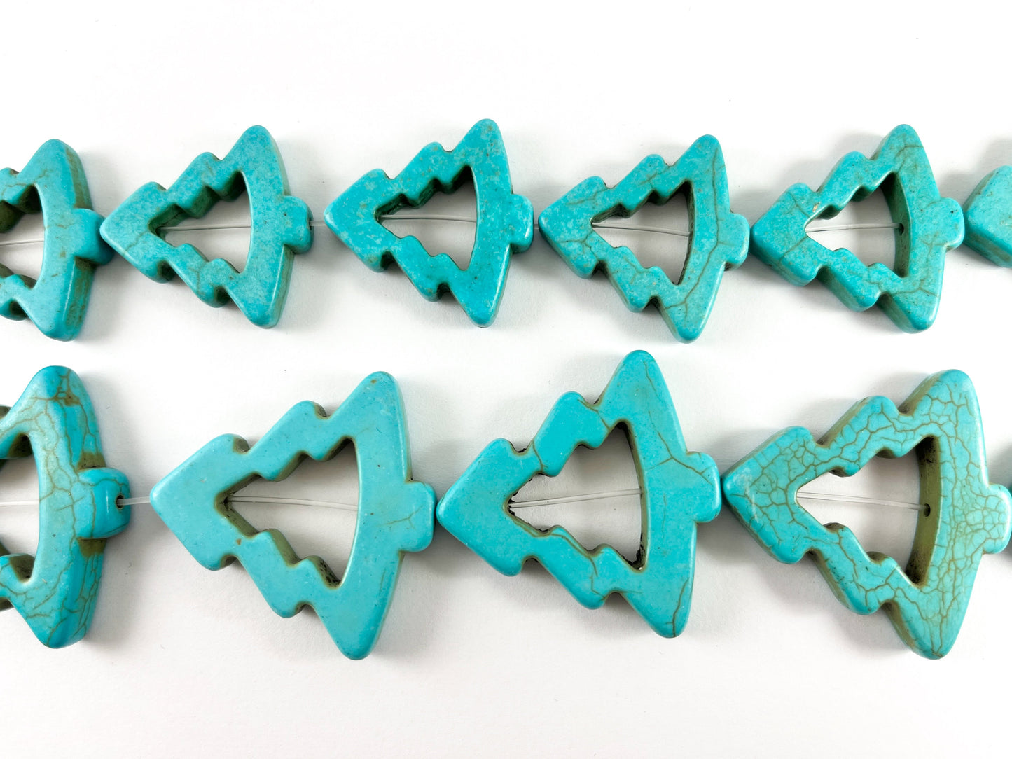 Christmas Tree Howlite Flat Hollow Turquoise Color Beads Small and Large Sizes Holiday Beads Around 15"