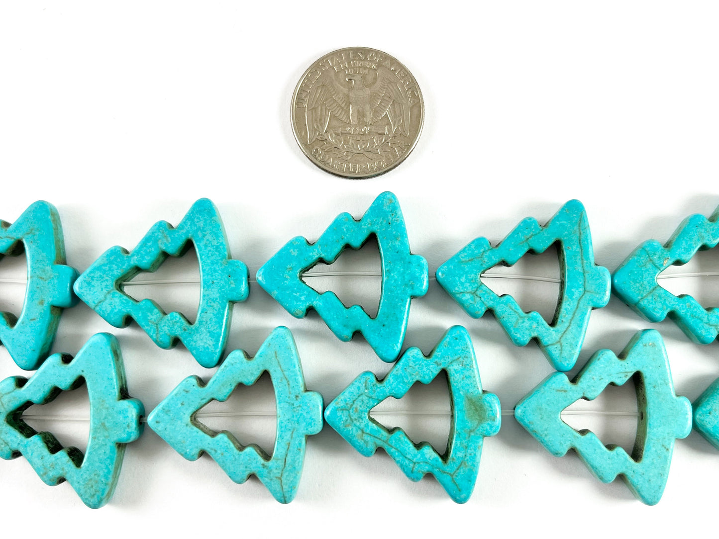 Christmas Tree Howlite Flat Hollow Turquoise Color Beads Small and Large Sizes Holiday Beads Around 15"