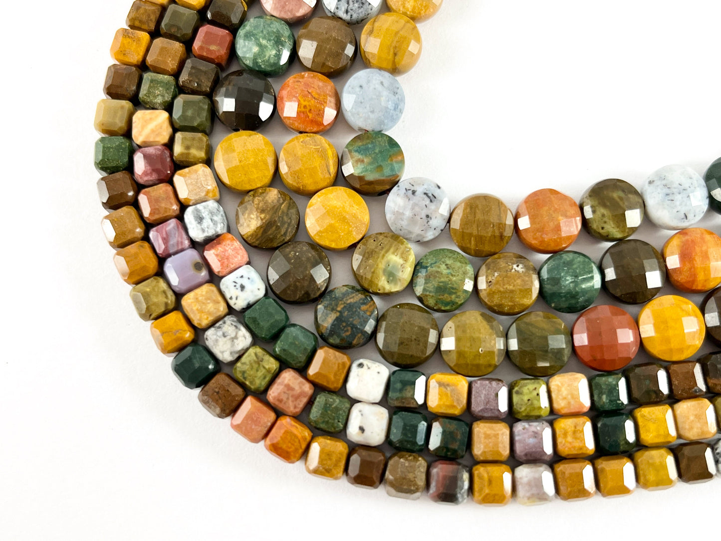 Hight Quality Yellow Ocean Jasper Faceted Cube and Coin Shape Natural Stone Beads