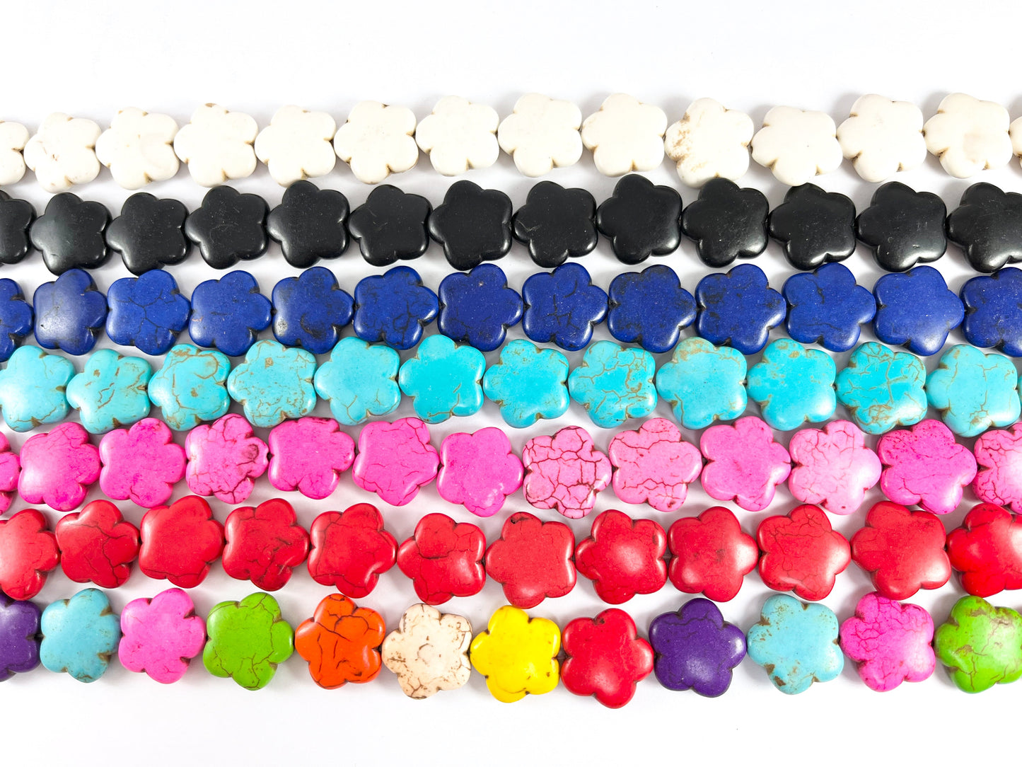 20mm Flower Shape Howlite Puffy Flat Beads | Available in 7 Colors Around 15"