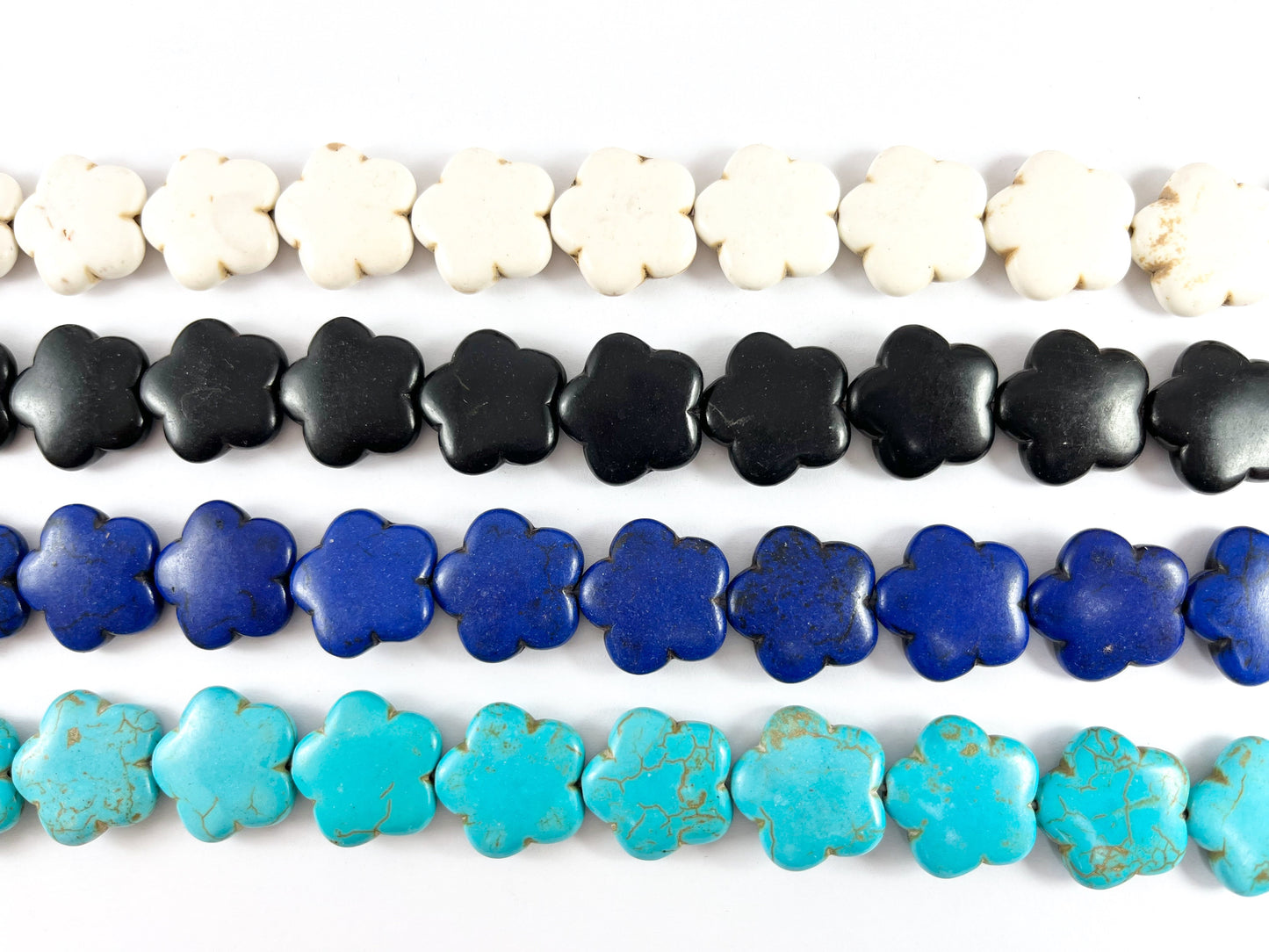 20mm Flower Shape Howlite Puffy Flat Beads | Available in 7 Colors Around 15"