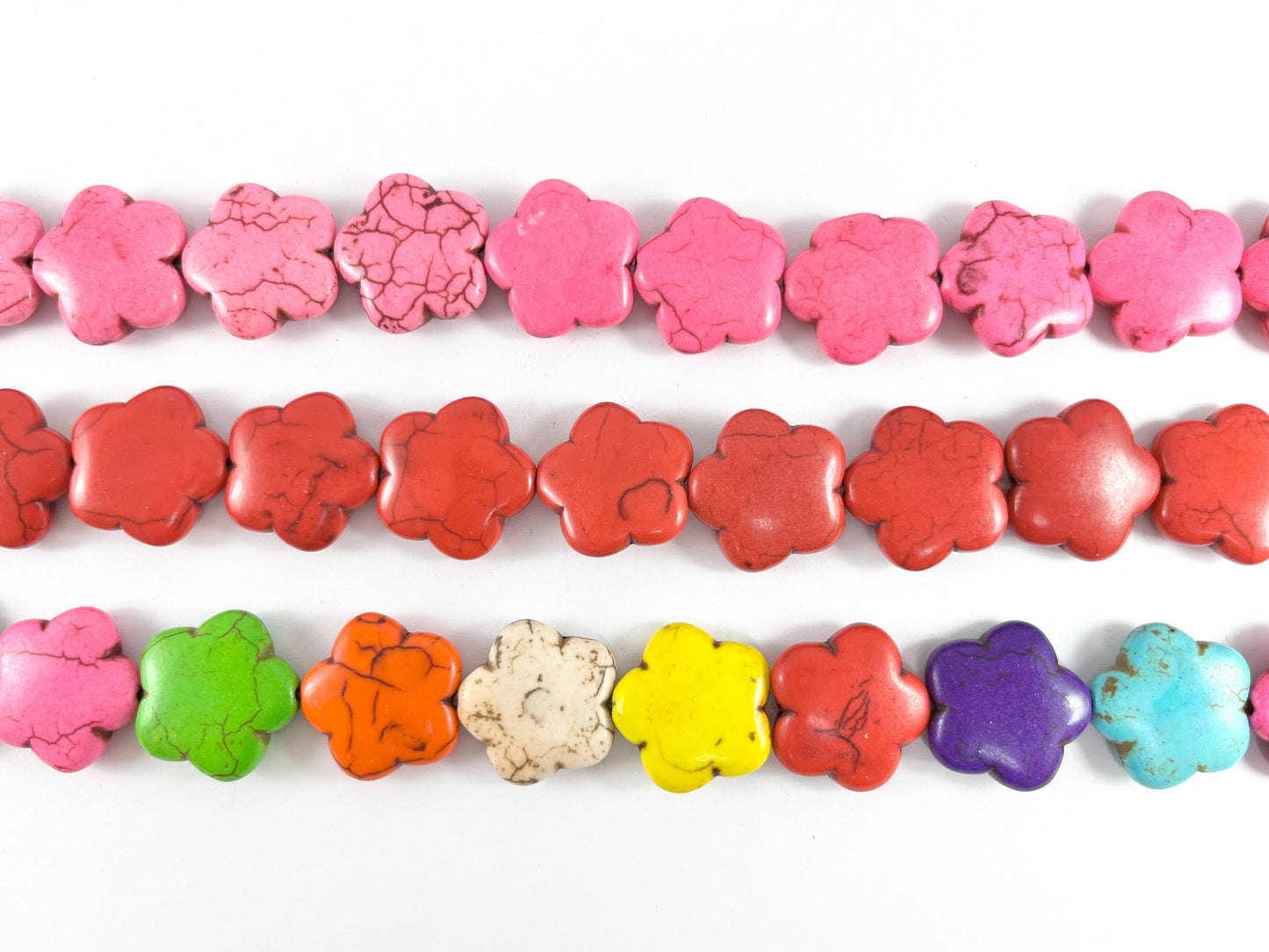20mm Flower Shape Howlite Puffy Flat Beads | Available in 7 Colors Around 15"