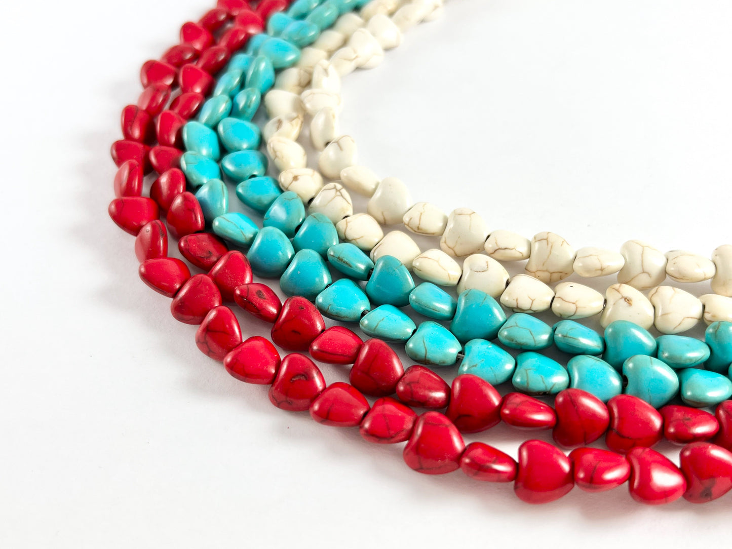 8mm Valentine's Day Heart Shape Howlite Beads Available in Red, Turquoise and White Color Around 15"