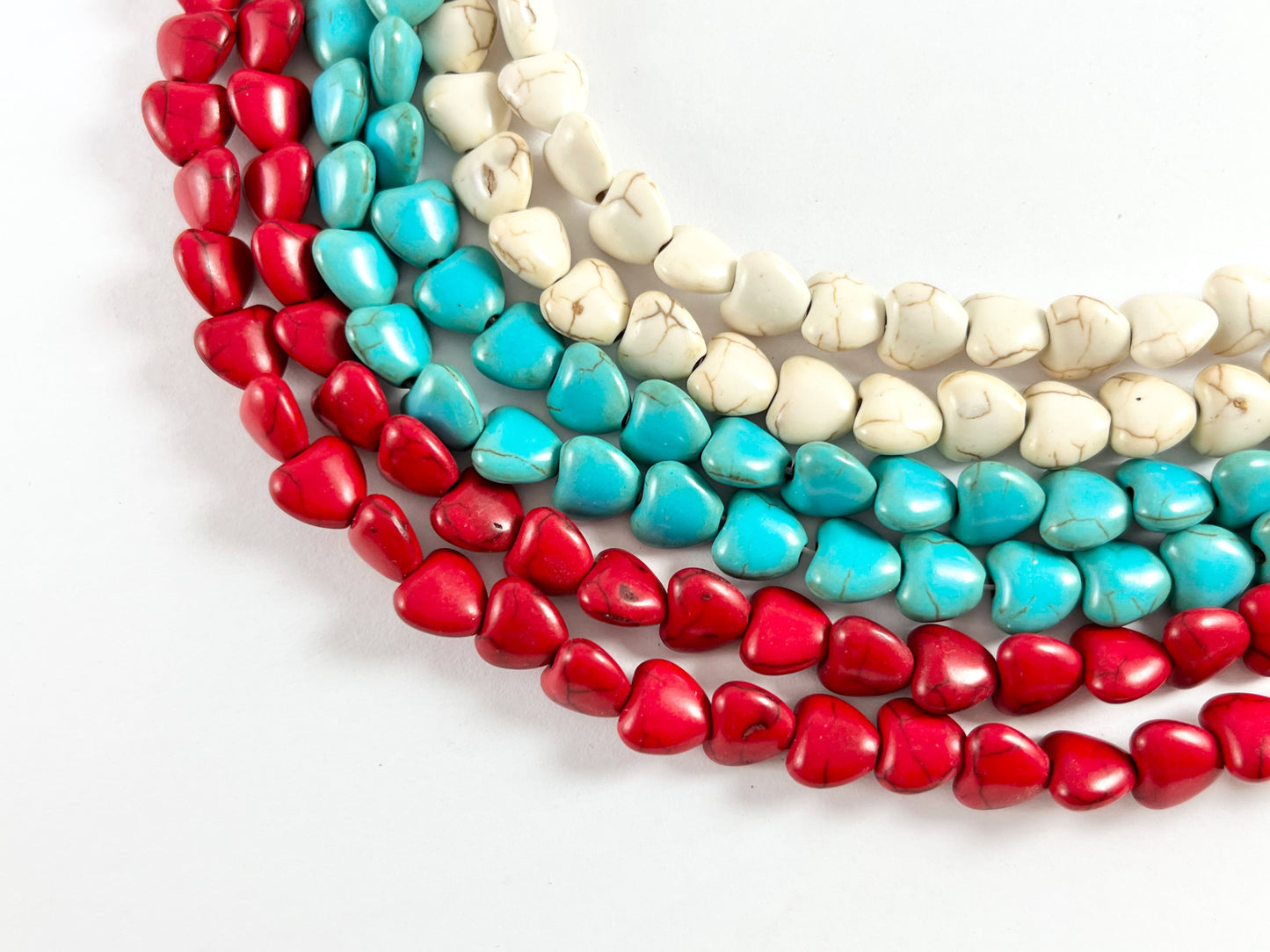 8mm Valentine's Day Heart Shape Howlite Beads Available in Red, Turquoise and White Color Around 15"