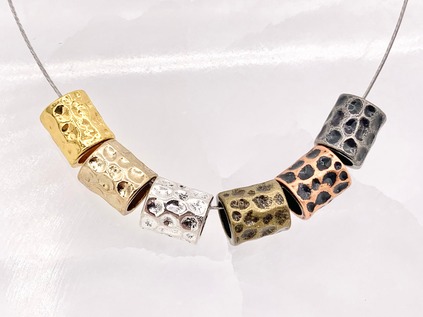 9x10mm Pewter Hammered Tube Large Hole Barrel Spacer Beads Gold, Light Gold, Silver, Bronze, Copper And Gunmetal Bulk Order 125 grams