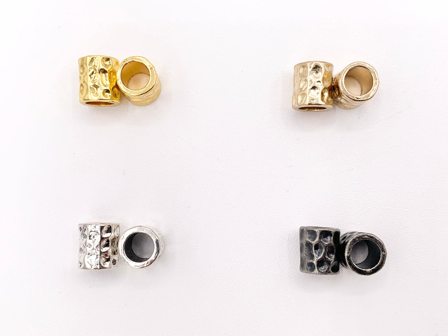 9x10mm Pewter Hammered Tube Large Hole Barrel Spacer Beads Gold, Light Gold, Silver, Bronze, Copper And Gunmetal Bulk Order 125 grams