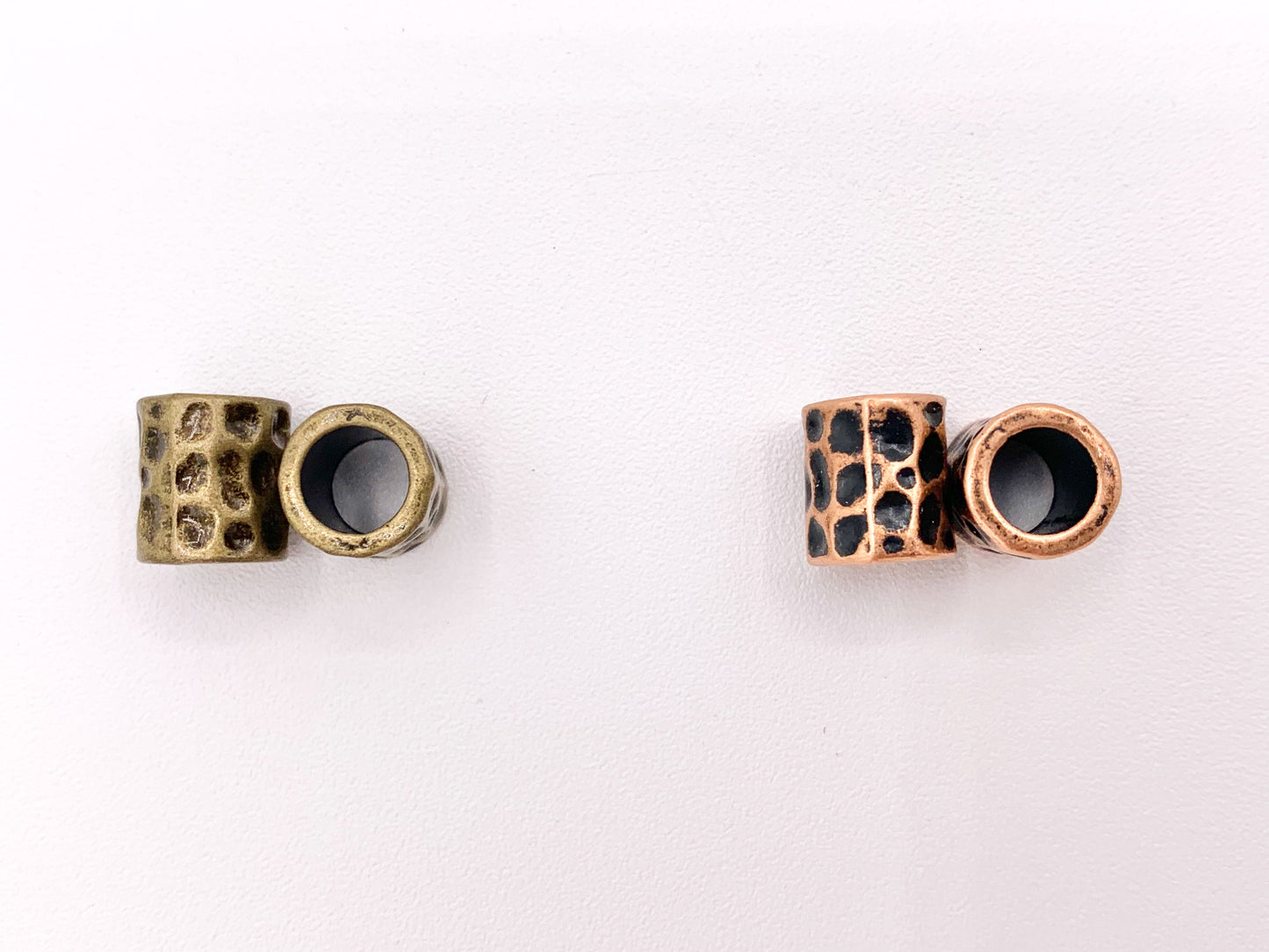 9x10mm Pewter Hammered Tube Large Hole Barrel Spacer Beads Gold, Light Gold, Silver, Bronze, Copper And Gunmetal Bulk Order 125 grams