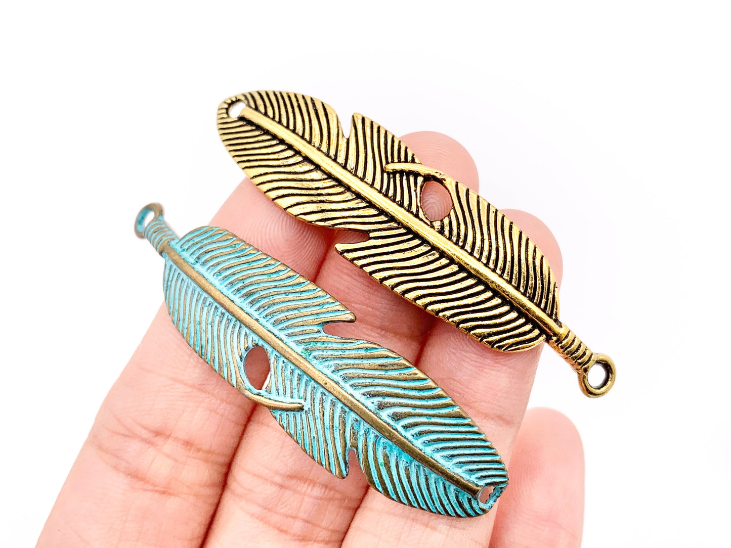 15x57mm/ 2.25 inches Pewter Feather Connectors Native American Indian Style Bulk Order in Antique Gold, Silver, Copper, Brass And Patina