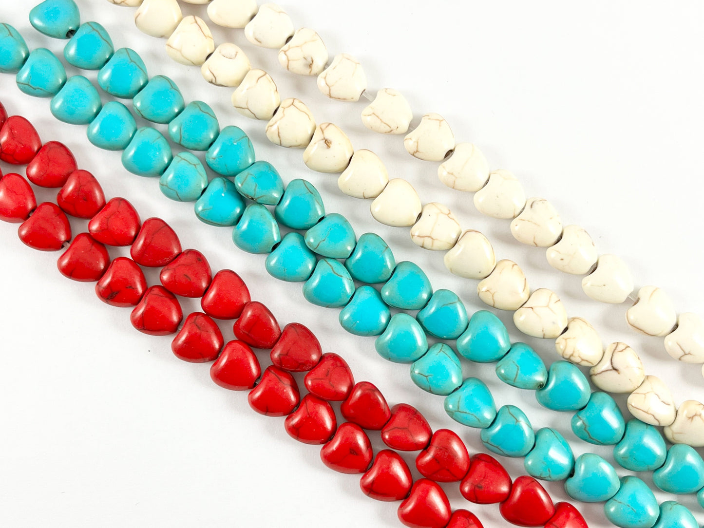 8mm Valentine's Day Heart Shape Howlite Beads Available in Red, Turquoise and White Color Around 15"