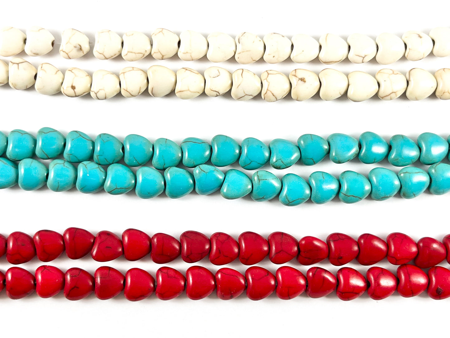 8mm Valentine's Day Heart Shape Howlite Beads Available in Red, Turquoise and White Color Around 15"
