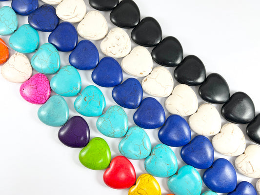 30mm Valentine's Day Heart Shape Howlite Beads Available in Black, White, Dark Blue, Turquoise and Multicolor Around 15"