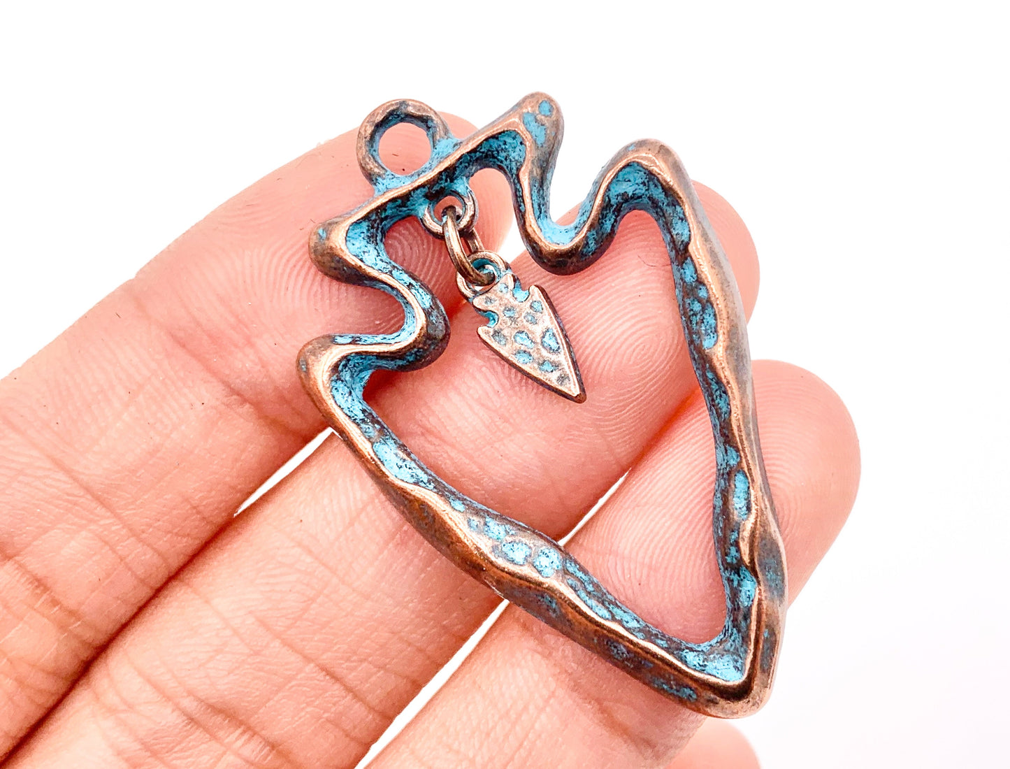 25x40mm Pewter Hollow Arrowhead Pendants with Tiny Dangle Charm in Gold, Matte Gold, Silver, Copper, Brass, Gunmetal and Blue Patina