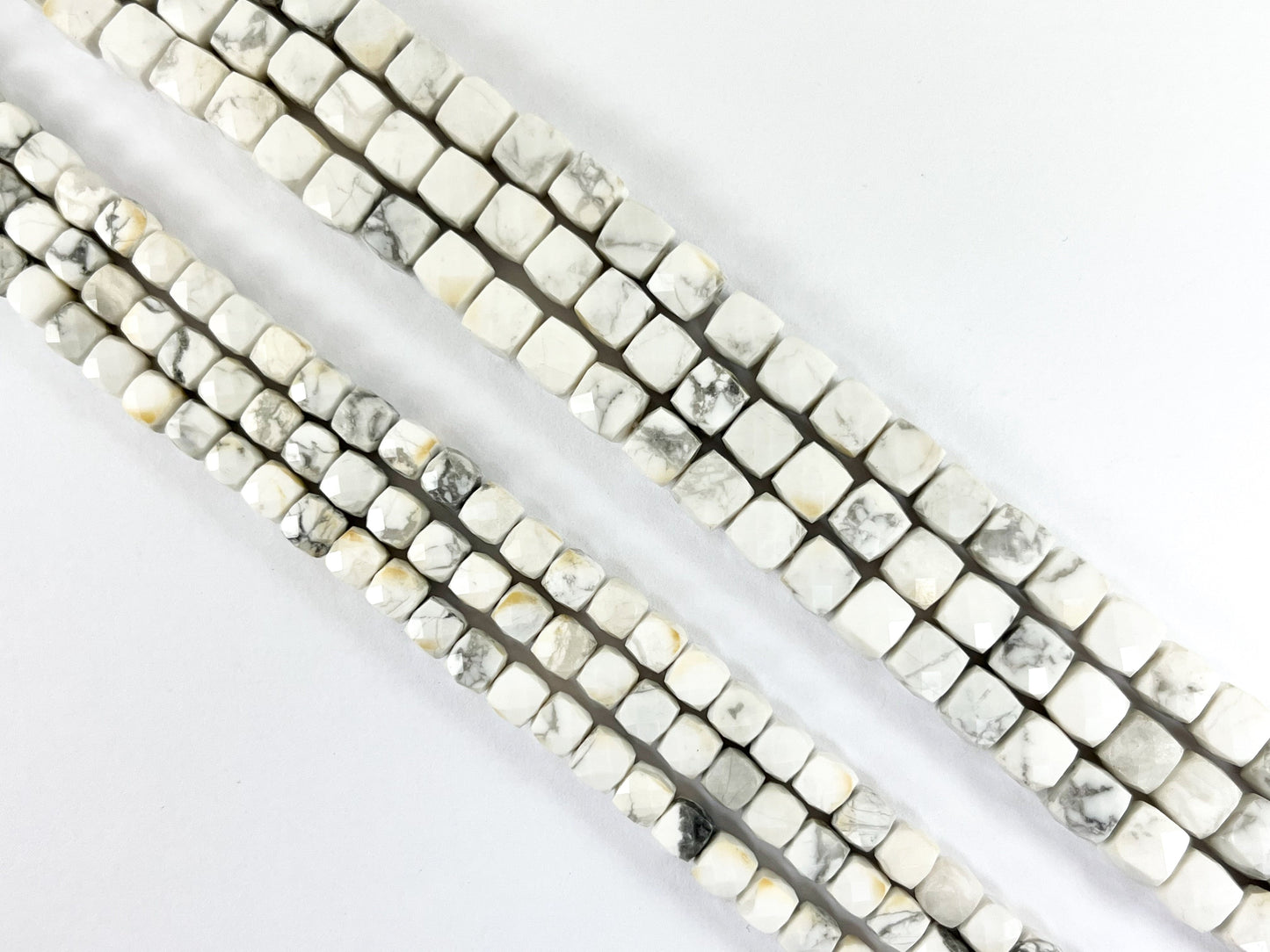 Natural White Howlite Faceted Cube Beads Natural White and Black Color Stone 5mm 6mm