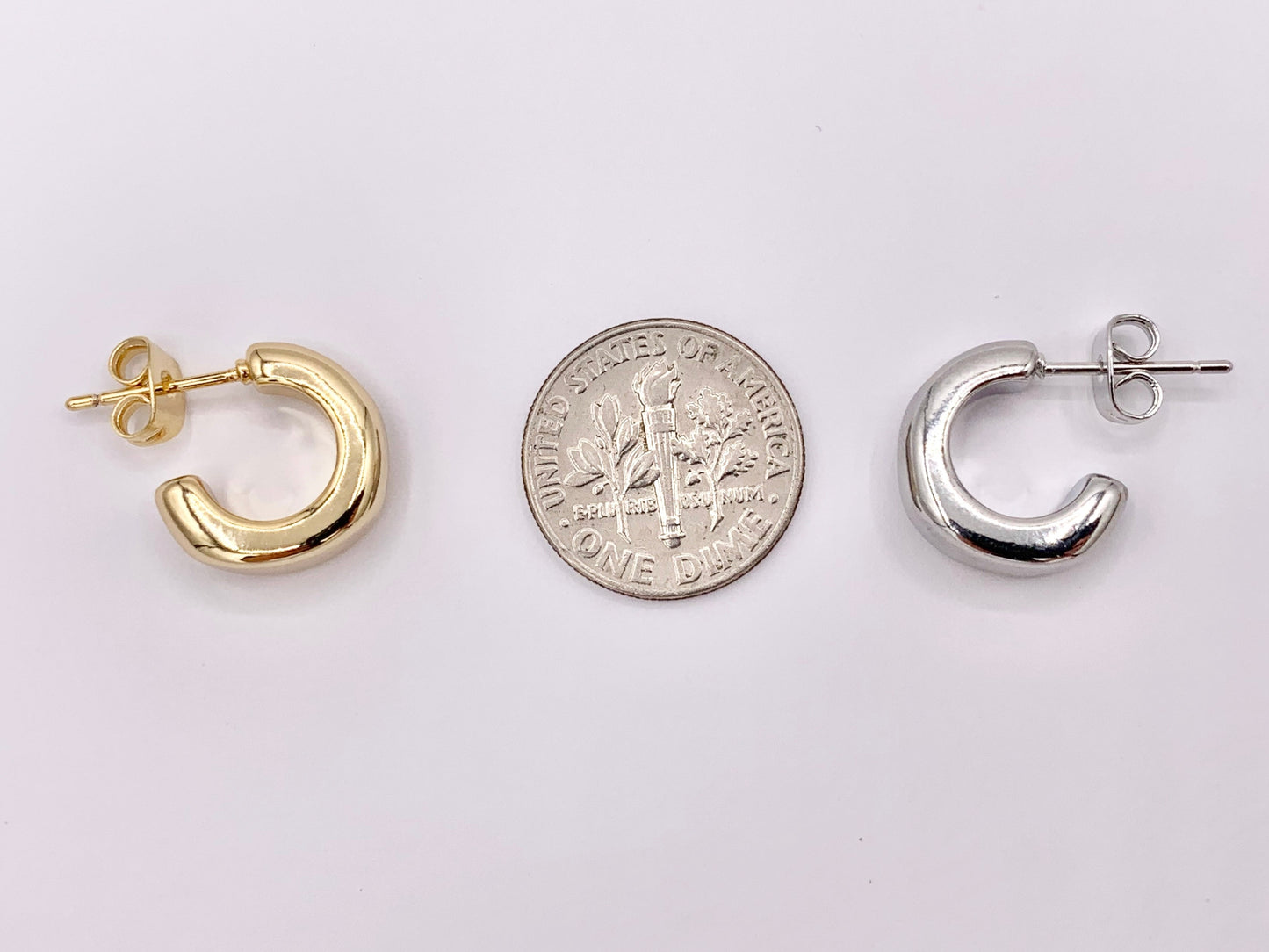 Minimalist Plain Thick Earring Hoops in 18K Gold/Silver Plated Over Brass  5 PAIRS