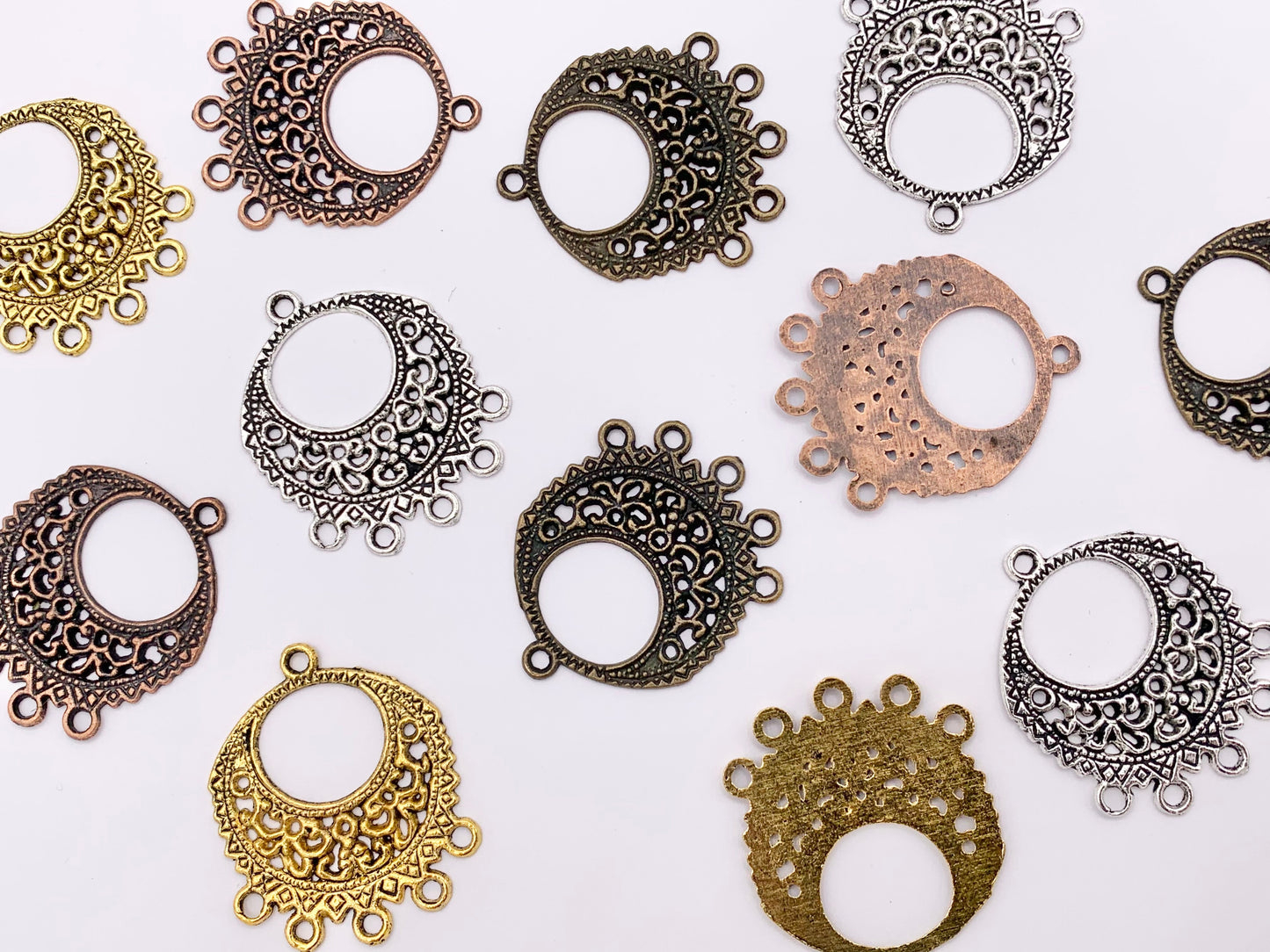 27x32mm Pewter Filigree Circle Connector Pendants Earring Component in Gold, Silver, Brass and Copper Color 125g