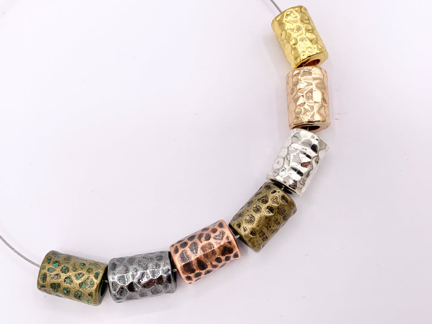 10x15mm Pewter Hammered Tube Large Hole Barrel Spacer Beads Gold, Rosy Gold, Silver, Bronze, Copper, Gunmetal and Patina