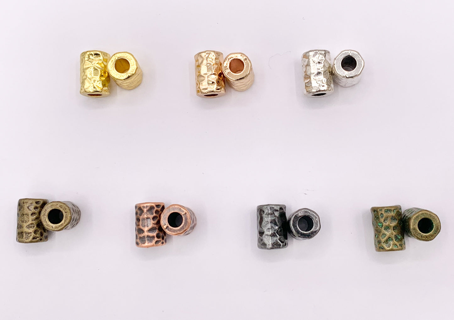 10x15mm Pewter Hammered Tube Large Hole Barrel Spacer Beads Gold, Rosy Gold, Silver, Bronze, Copper, Gunmetal and Patina
