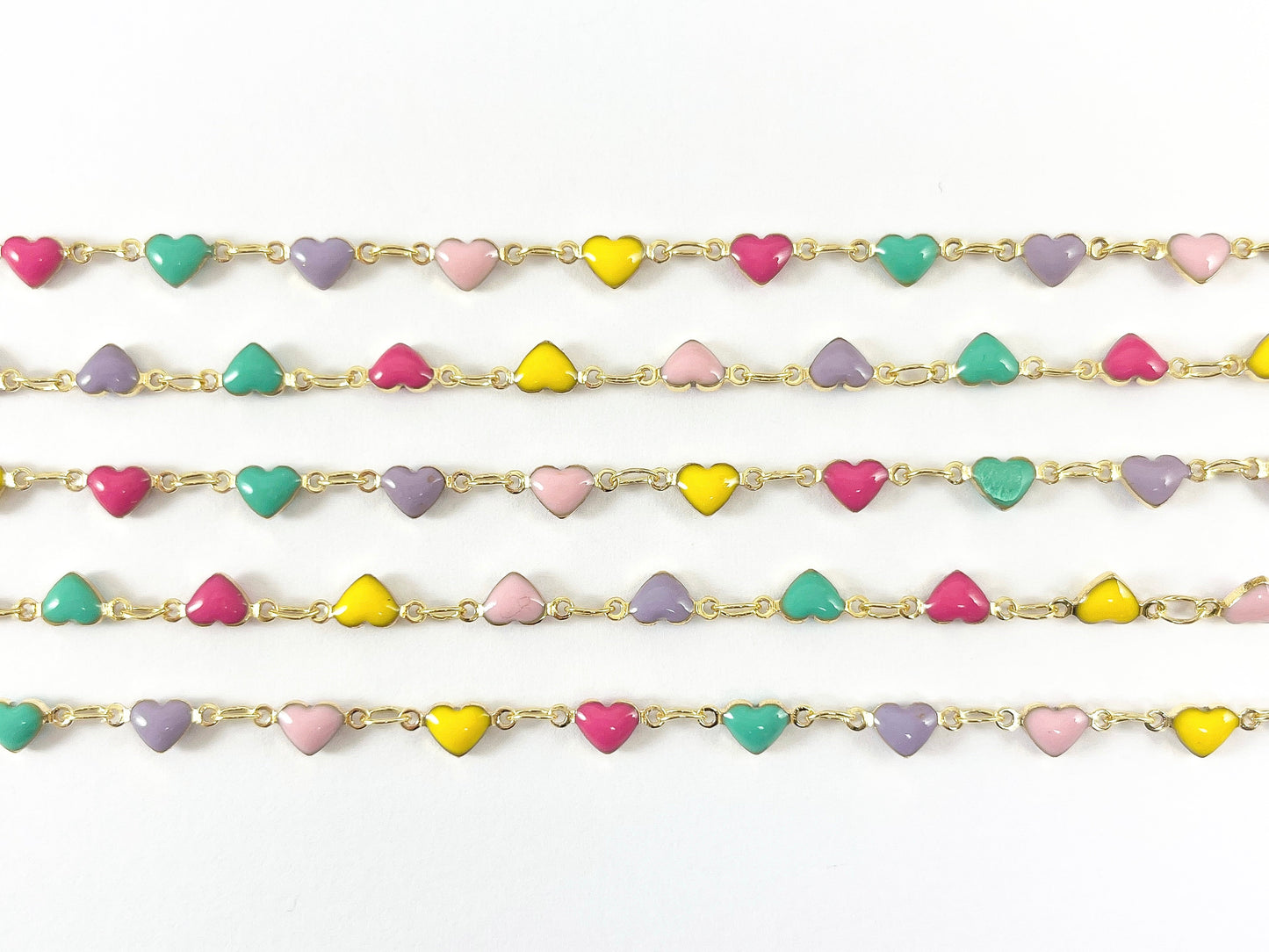 18K Gold Plated Brass Dainty Multicolor Enamel Heart Chain for Valentine's Day Necklaces and Bracelets Making