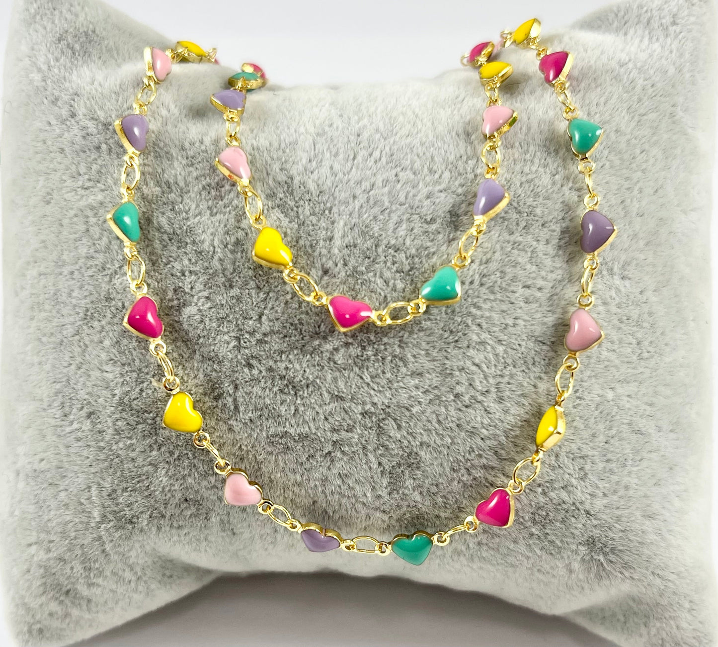 18K Gold Plated Brass Dainty Multicolor Enamel Heart Chain for Valentine's Day Necklaces and Bracelets Making