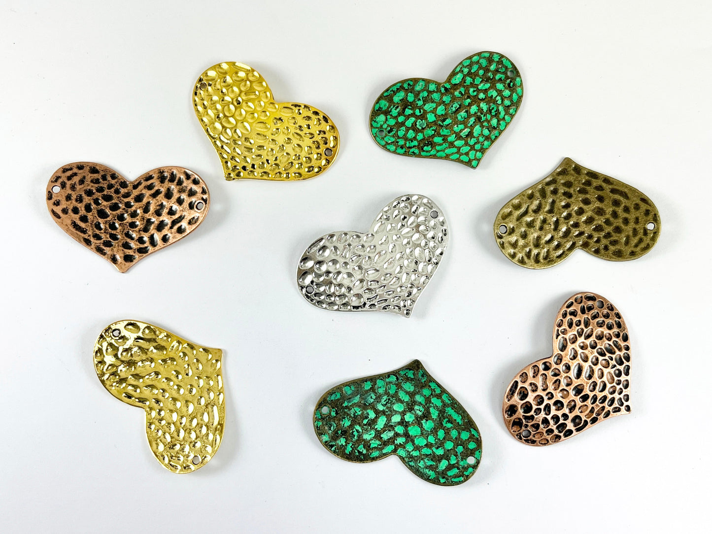Pewter Heart Connectors Curved Hammered Valentine's Day Heart Pendants in Gold, Silver, Copper, Bronze and Patina Color