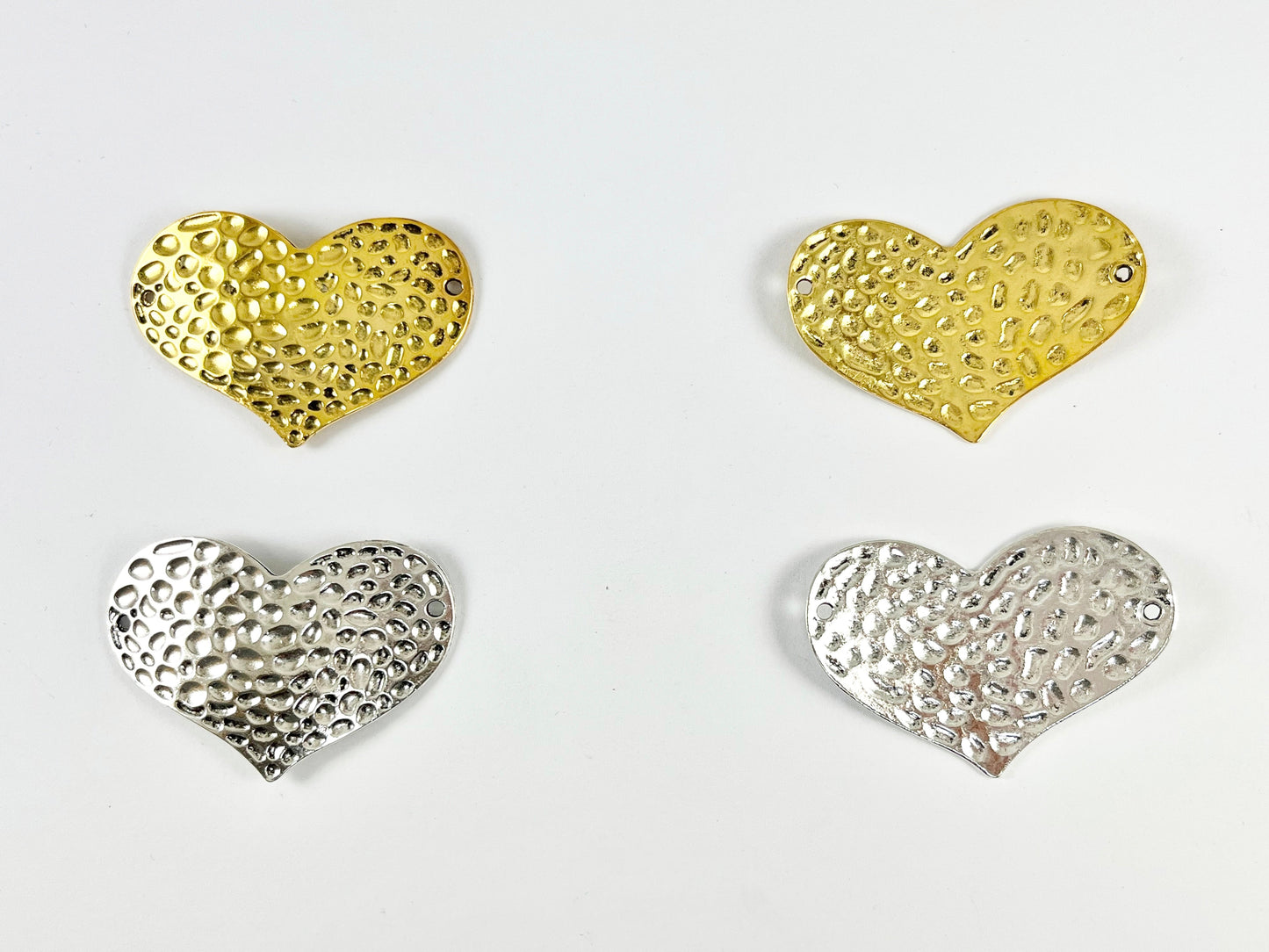 Pewter Heart Connectors Curved Hammered Valentine's Day Heart Pendants in Gold, Silver, Copper, Bronze and Patina Color