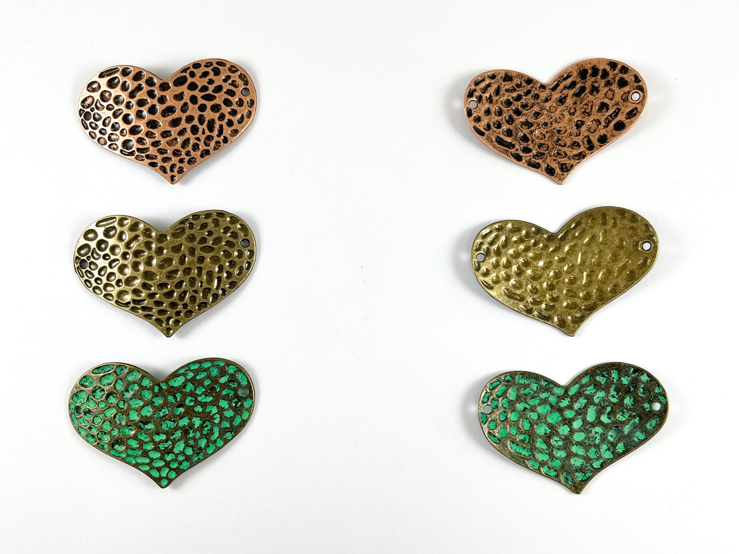 Pewter Heart Connectors Curved Hammered Valentine's Day Heart Pendants in Gold, Silver, Copper, Bronze and Patina Color