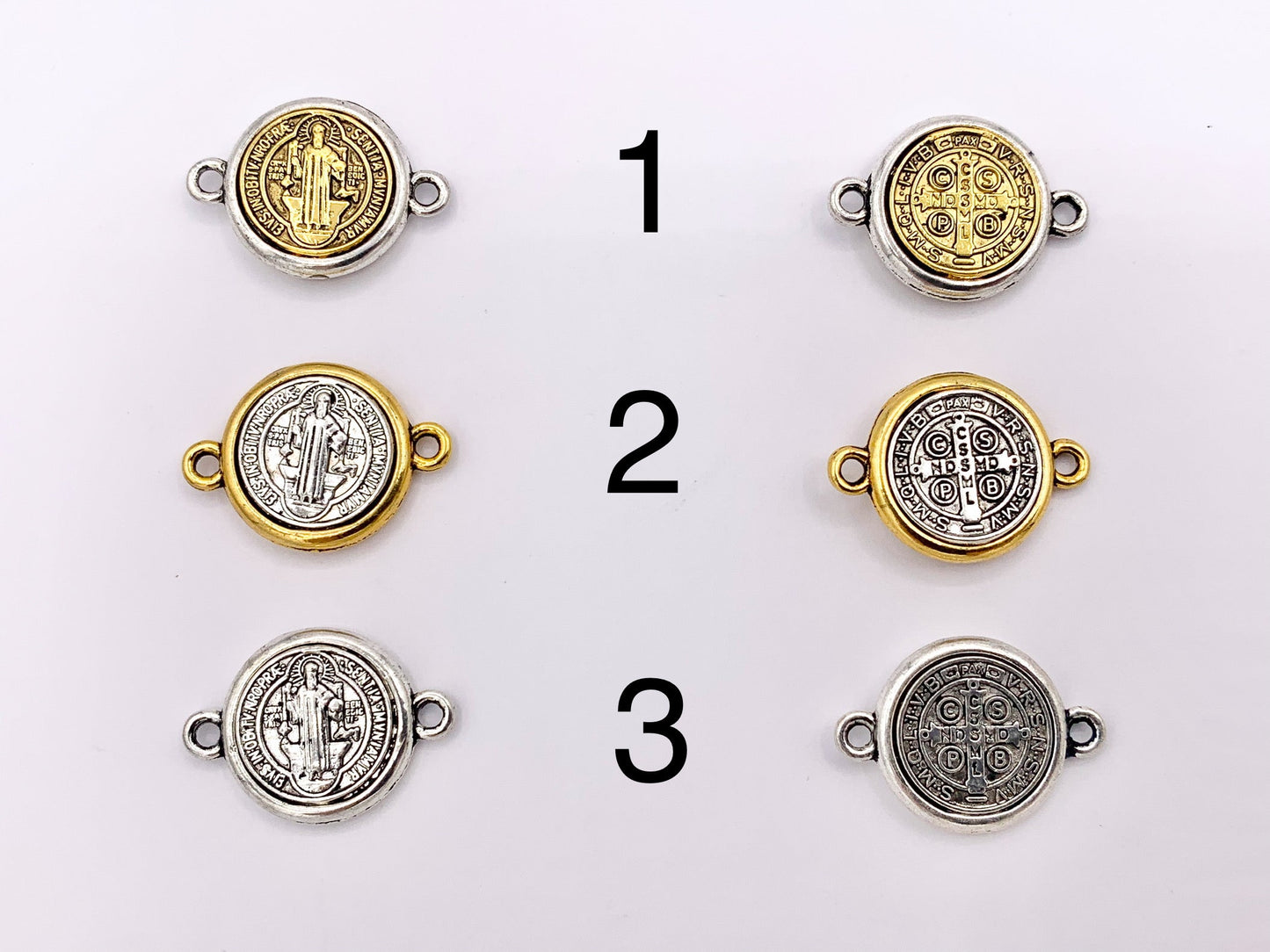 15mm Pewter St Benedict Connectors 2 Tone Religious Pendants with 2 Loops 25 PCS