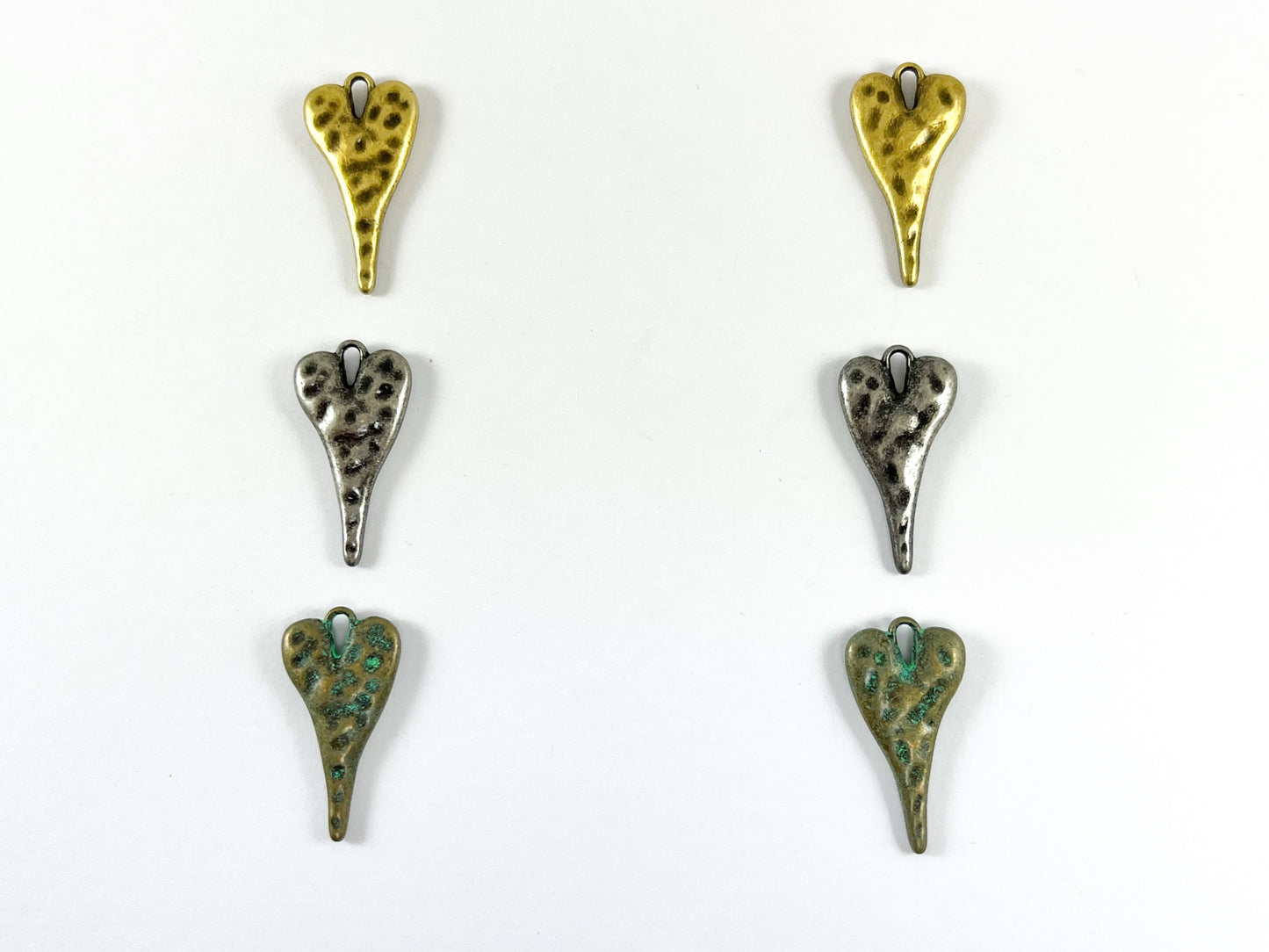 Pewter Heart Charms Hammered Valentine's Day Heart Pendants in Gold, Silver, Bronze, Gunmetal and Patina Color