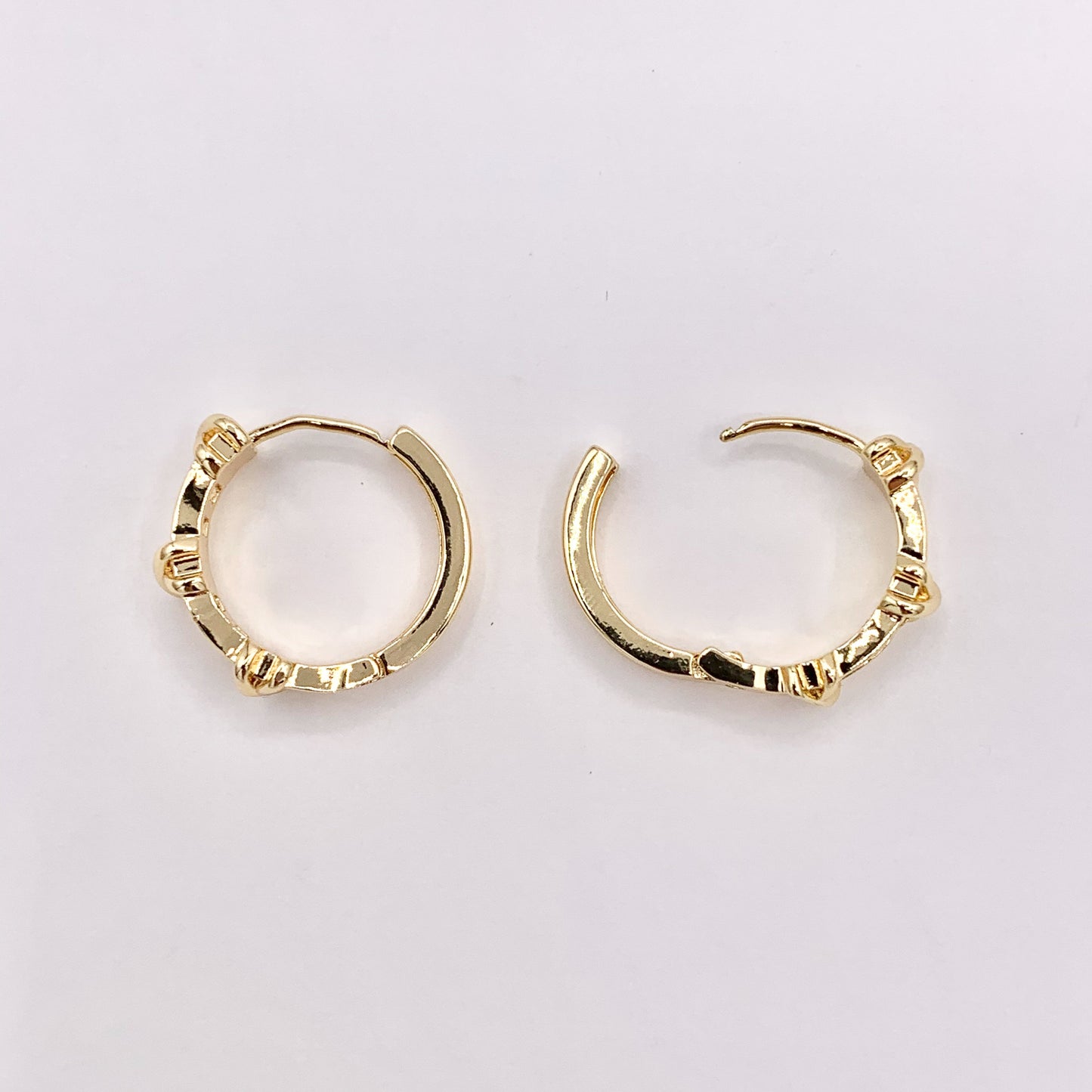 20mm Baguette Earring Hoop Huggies in CZ Pave Real Gold 18K Over Copper 4 PAIRS