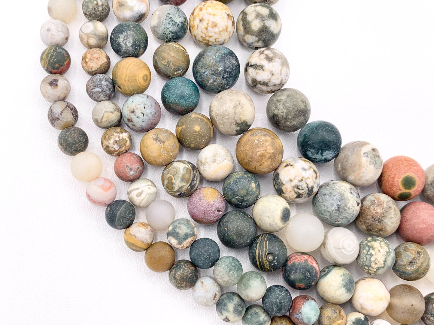 Matte Natural Ocean Jasper Round Smooth Natural Gemstone Beads For Men/Women's Jewelry Making 15"-16" 6mm 8mm 10mm