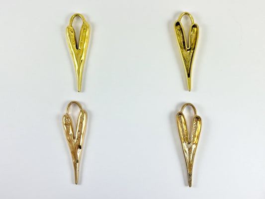 Pewter Long Heart Pendants Valentine's Day Big Heart Charms in Gold, Rosy Gold, Silver, Copper, Brass, Gunmetal and Patina