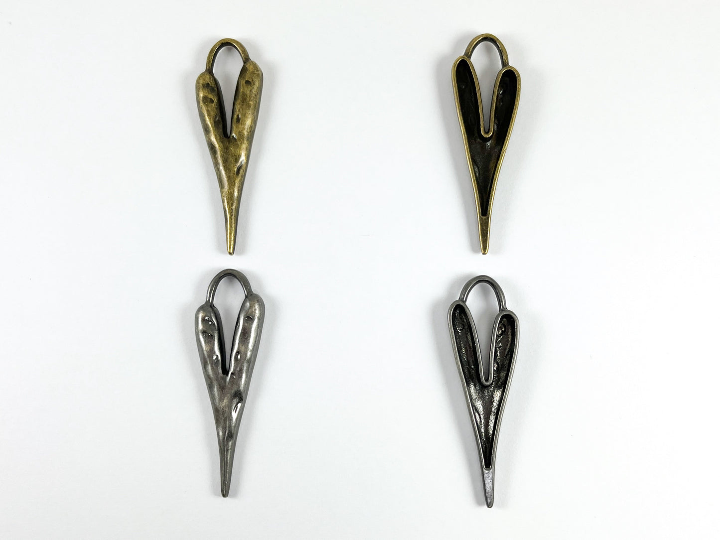 Pewter Long Heart Pendants Valentine's Day Big Heart Charms in Gold, Rosy Gold, Silver, Copper, Brass, Gunmetal and Patina