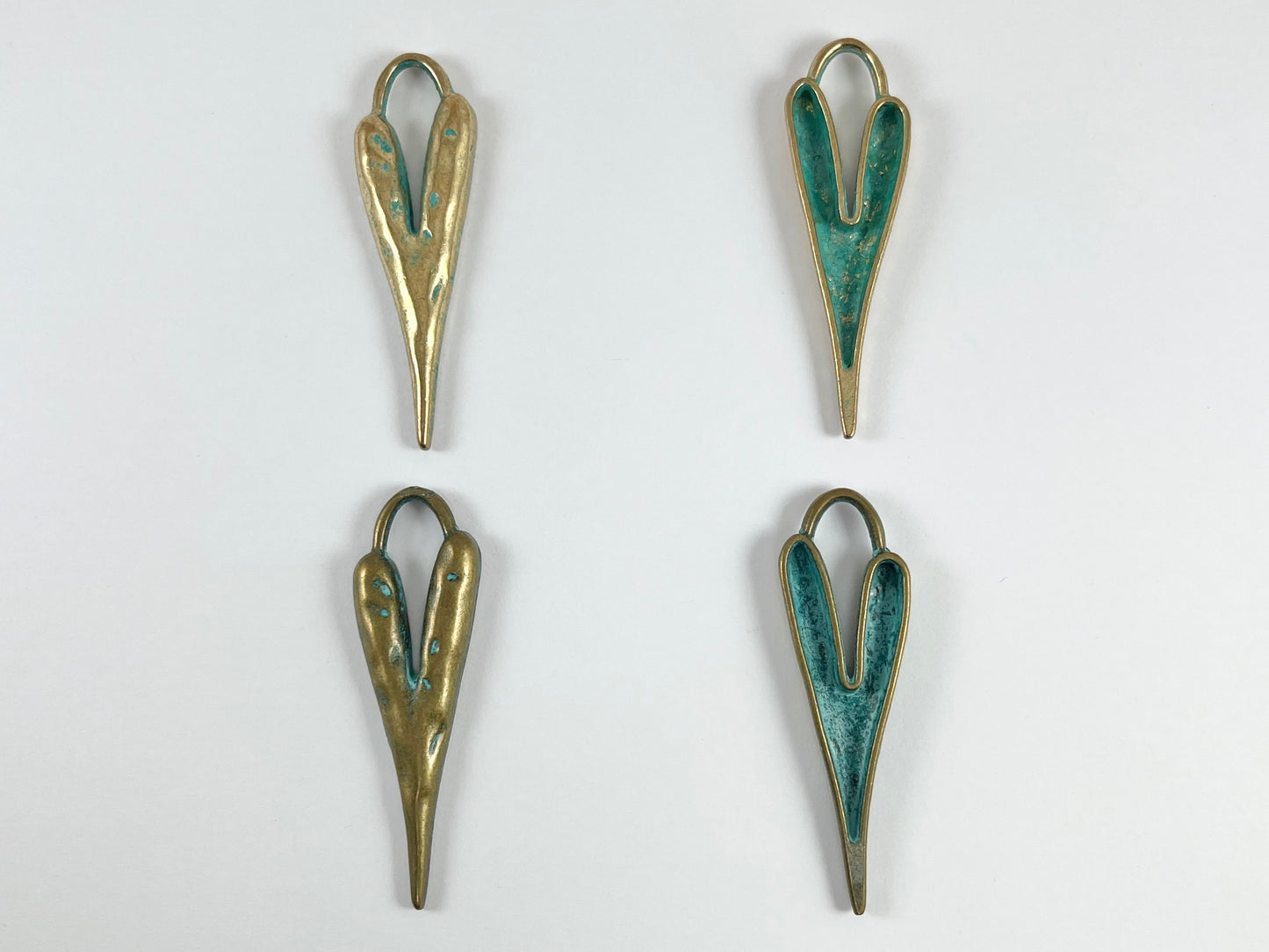 Pewter Long Heart Pendants Valentine's Day Big Heart Charms in Gold, Rosy Gold, Silver, Copper, Brass, Gunmetal and Patina