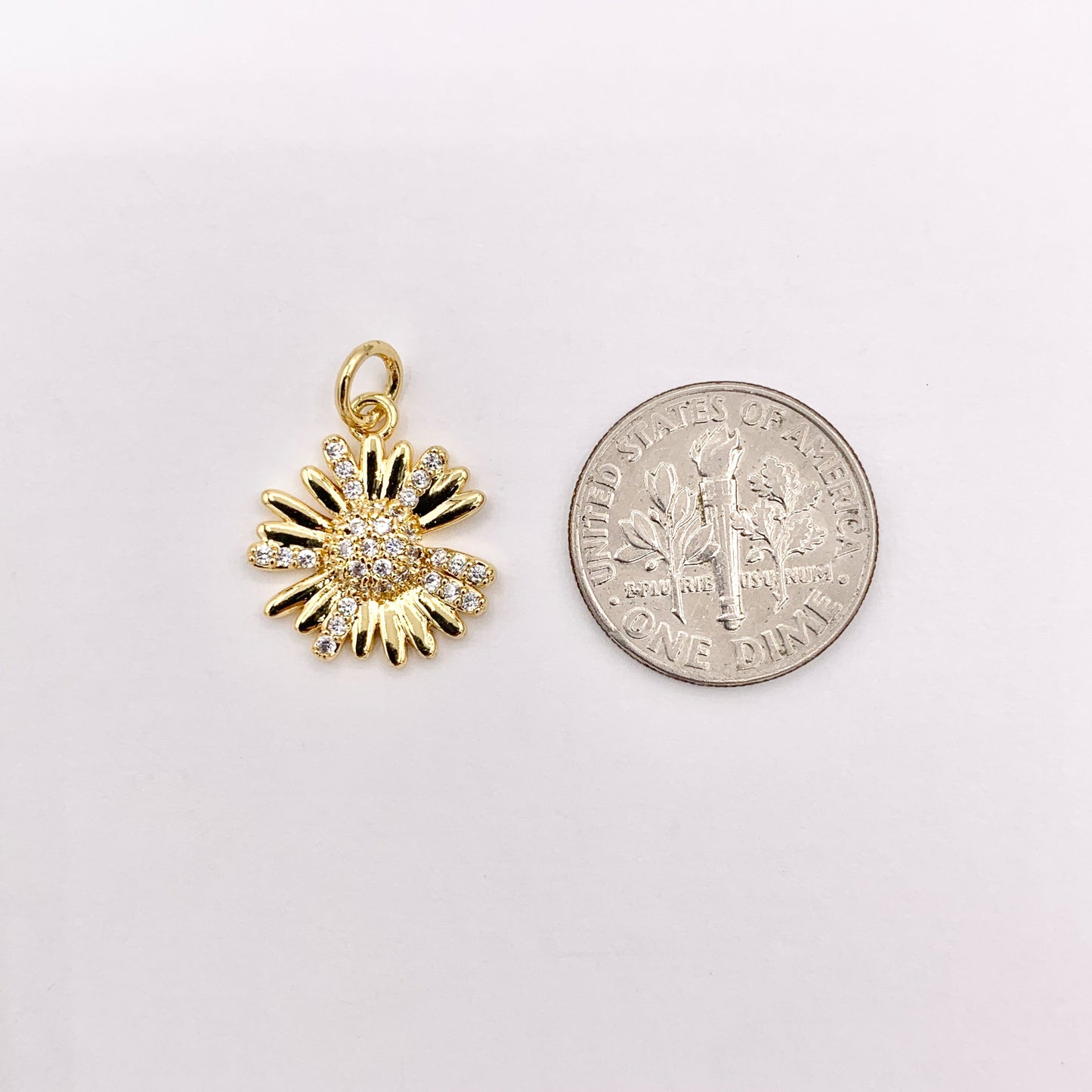 Real Gold 18K Plated Micro CZ Clear Daisy Flower Pave Charm Over Brass 10 PCS