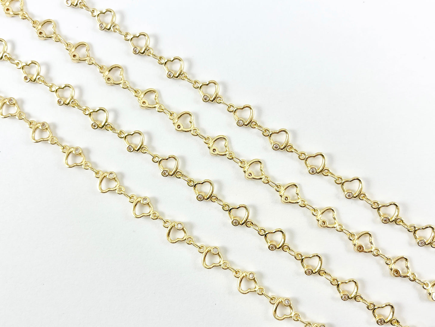 Minimalist Heart Chain 18K Gold Plated Brass CZ Pave Dainty Heart Chain for Valentine's Day Necklace and Bracelet Making