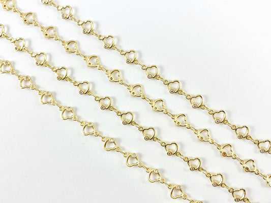 Minimalist Heart Chain 18K Gold Plated Brass CZ Pave Dainty Heart Chain for Valentine's Day Necklace and Bracelet Making