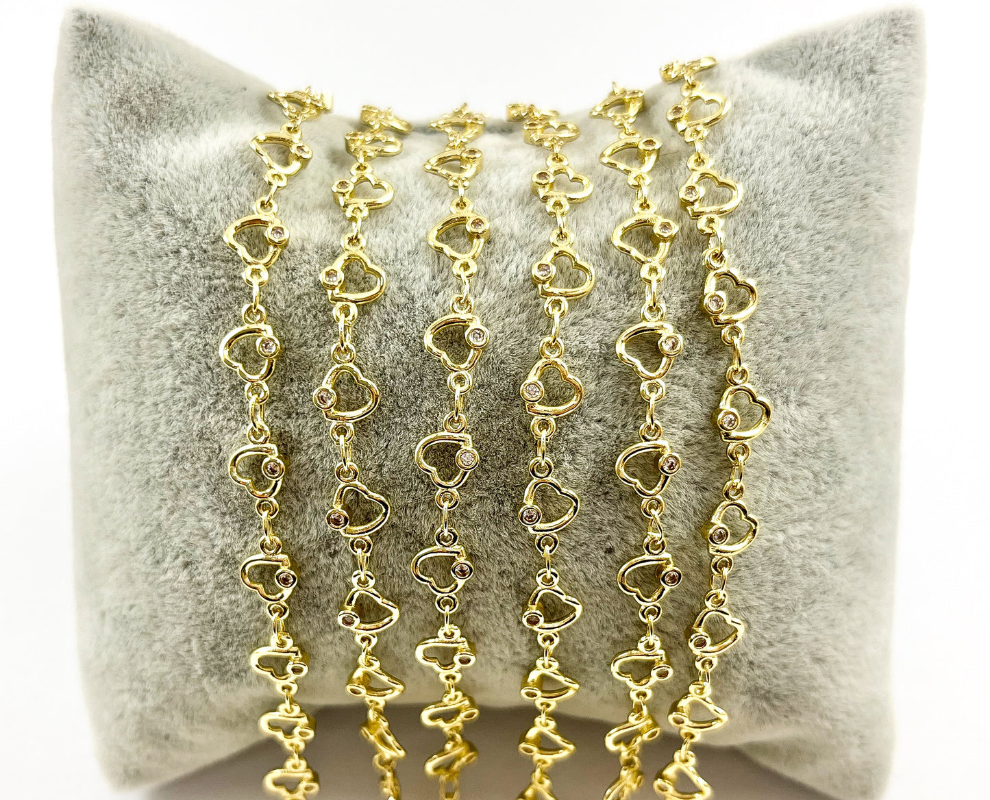 Minimalist Heart Chain 18K Gold Plated Brass CZ Pave Dainty Heart Chain for Valentine's Day Necklace and Bracelet Making