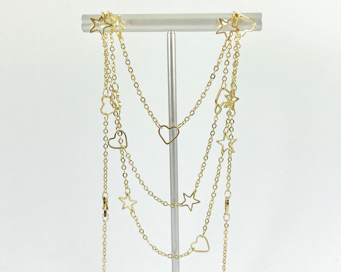 Minimalist Heart & Star Chain | 18K Gold Plated Brass Dainty Hollow Chain for Necklace and Bracelet Making Valentine's Day