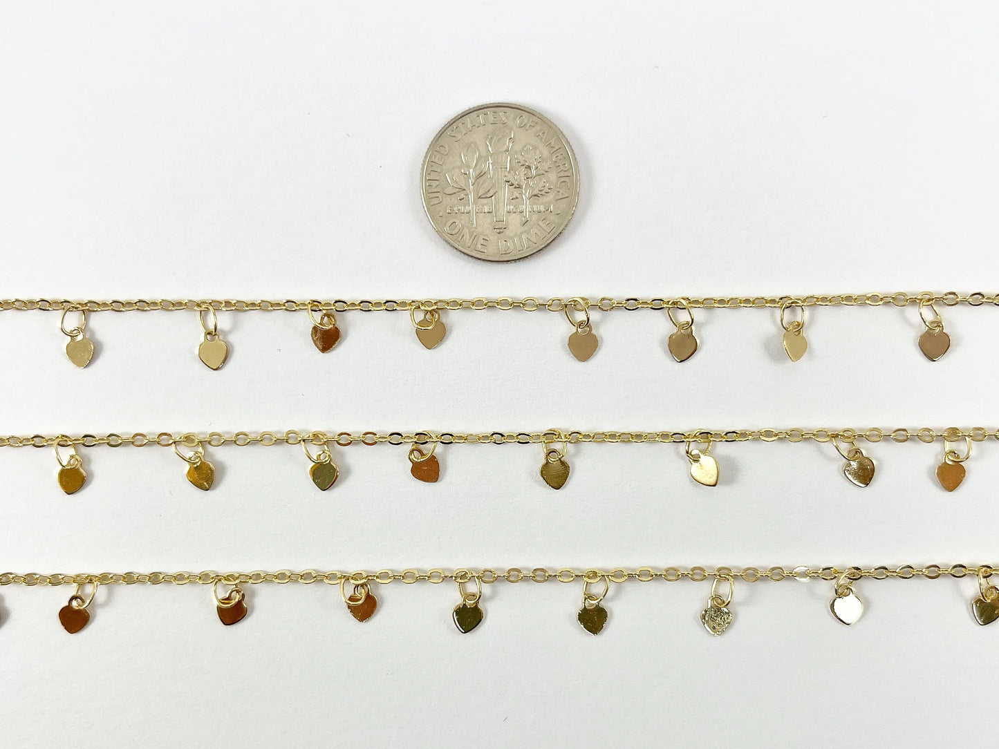 Minimalist Heart Dangle Chain 18K Gold Plated Brass Dainty Tiny Heart Chain for Necklace and Bracelet Making