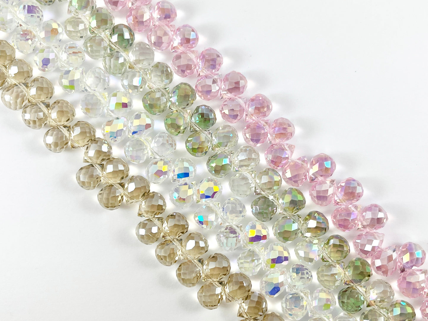 8x10mm High Quality Crystal Briolette Faceted Shiny Puffy Teardrop Top Drilled Crystal Beads Strand