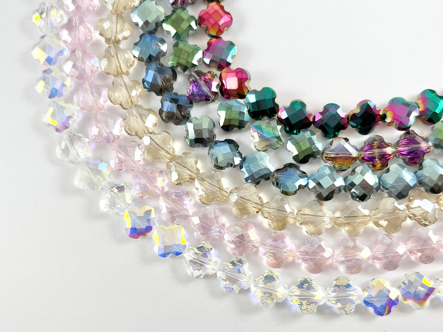 8mm High Quality Crystal Mini Clover Faceted Shiny Four Leaf Beads Quatrefoil Crystal Beads Strand Available in 6 Colors