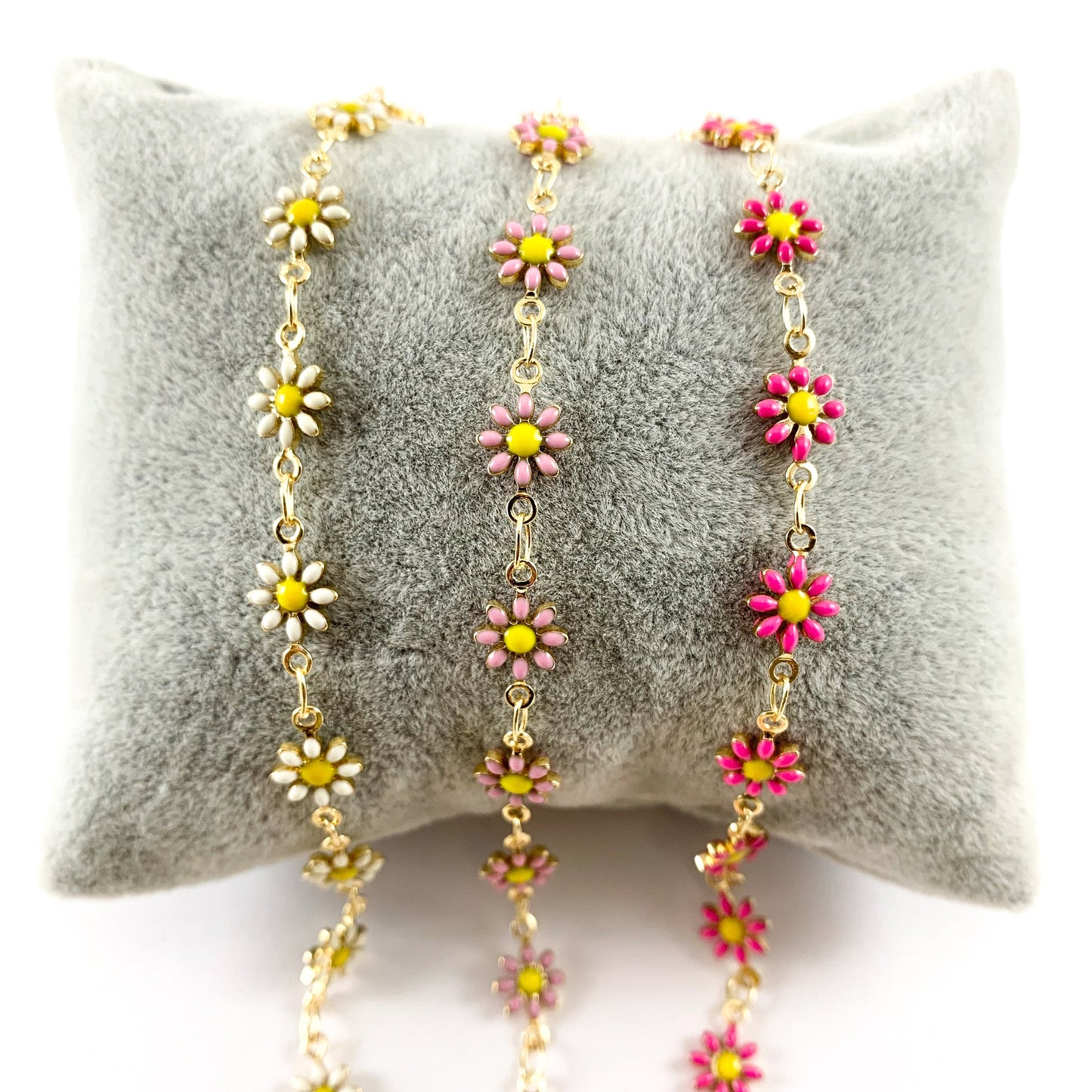 18K Gold Plated Enamel Plated Copper Daisy Flower Chain- 1 spool